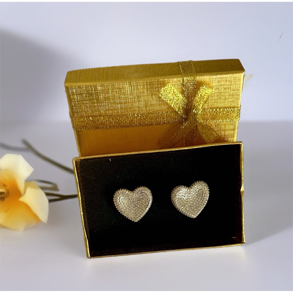 Women's Heart Earrings Gold Plated Oro Laminado with Zirconia
